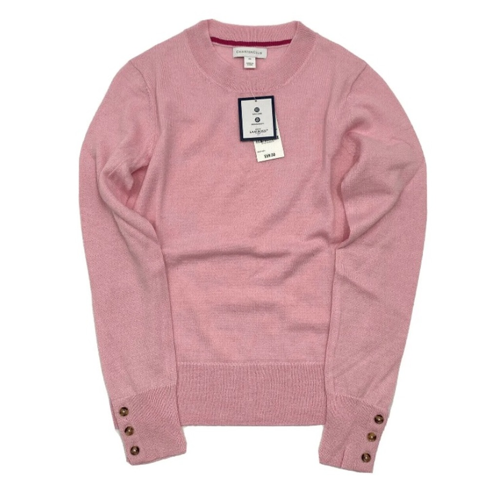 New Charter Club size XS Merino Wool Crewneck Sweater Top Pink